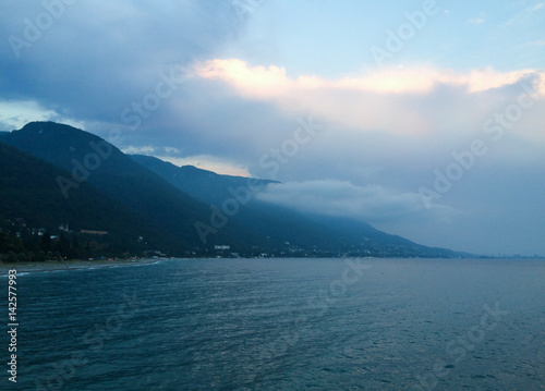 Mountains and sea cloudy bay in Abkhazia