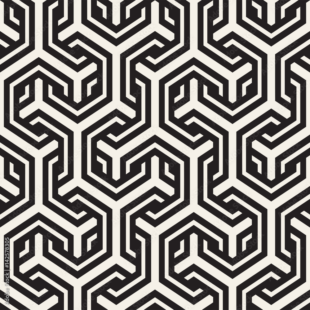 Vector Seamless Interlacing Lines Pattern. Repeating Geometric Background With Hexagonal Lattice. Vector Seamless Interlacing Lines Pattern. Repeating Geometric Background With Hexagonal Lattice.