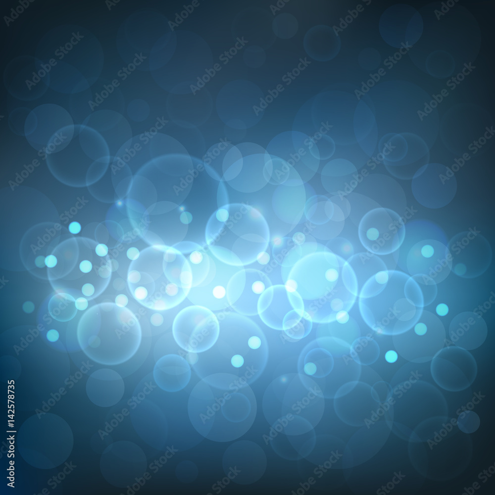 Abstract dark blue bokeh background with light effects