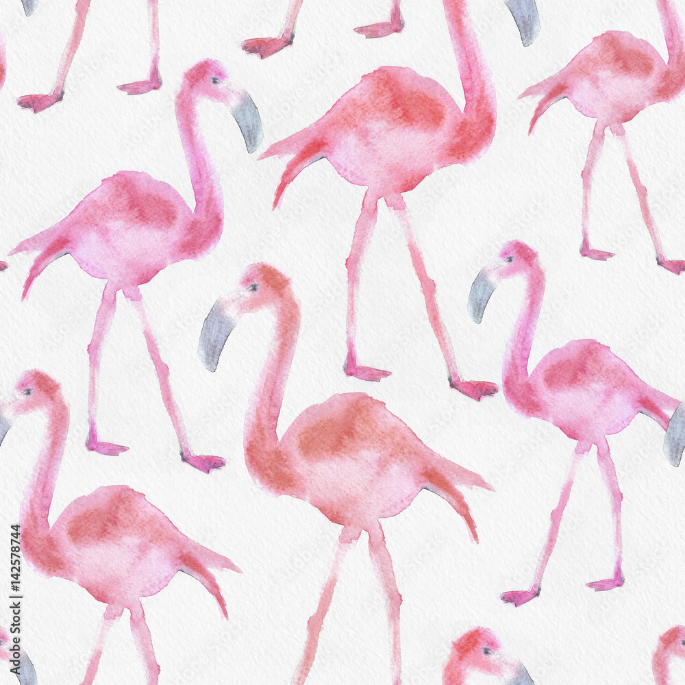 Fototapeta premium Watercolor seamless pattern with flamingos
