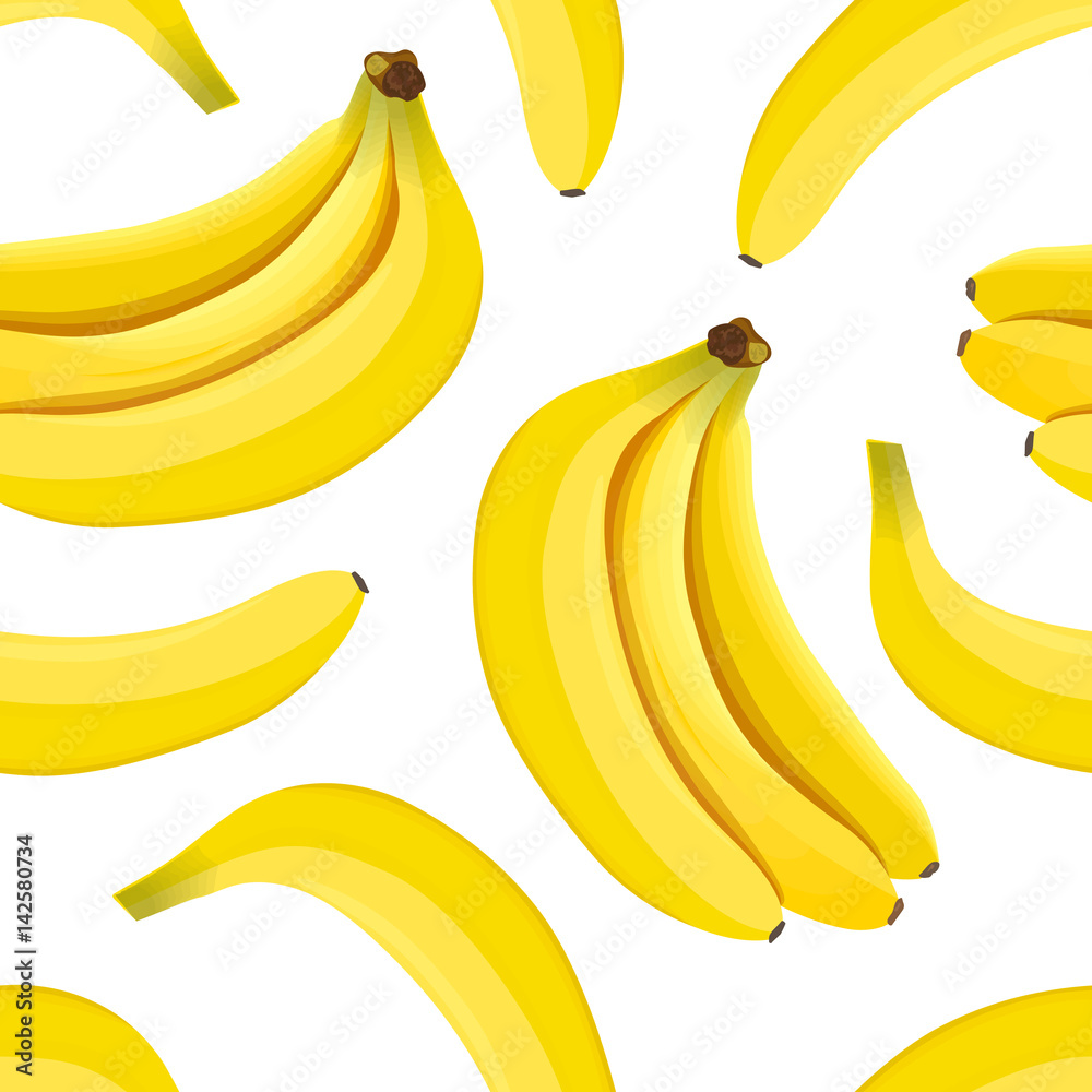 Banana seamless pattern. Ripe bananas isolated on white background Banana seamless pattern. Ripe bananas isolated on white background