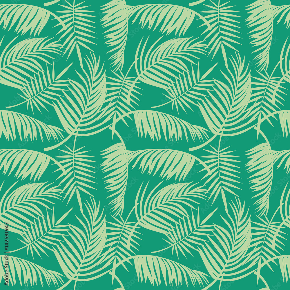 Vector beach seamless pattern with tropical palm tree leaves
