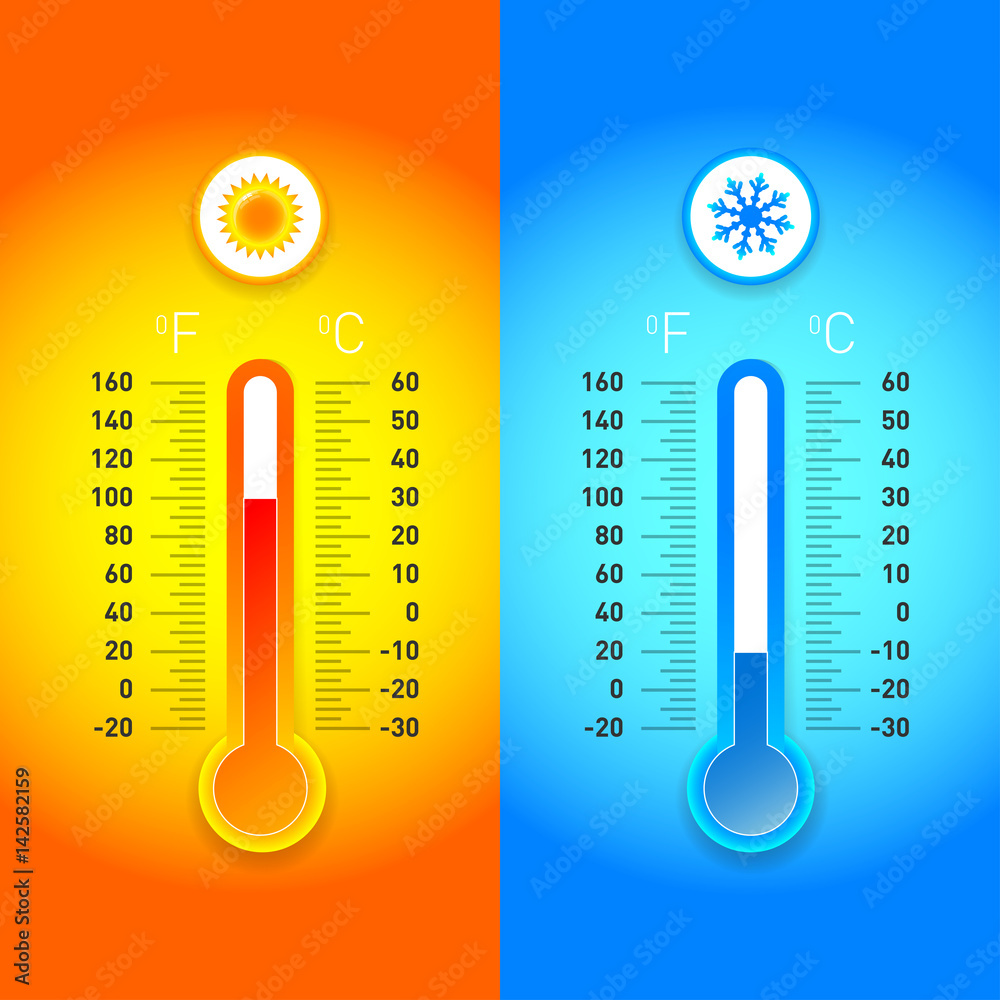 Thermometers measuring heat and cold temperature Vector Image