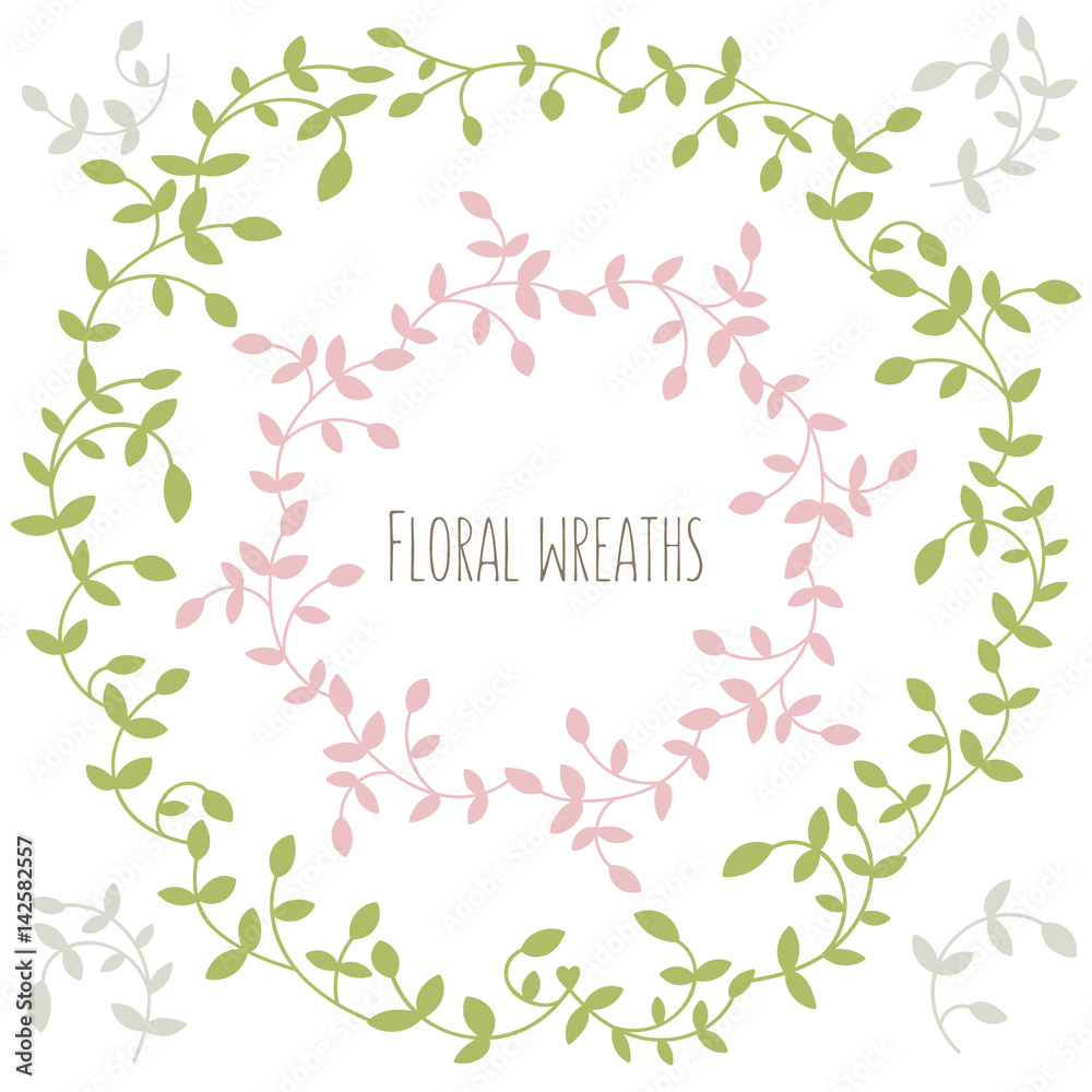 Vector set of two floral wreathes with leaves.