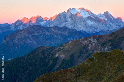 Mountain at sunrise, Dolomites, Italy