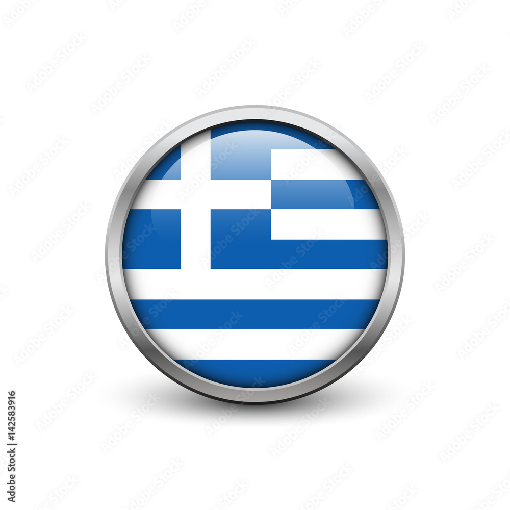 Flag of Greece, button with metal frame and shadow Flag of Greece, button with metal frame and shadow