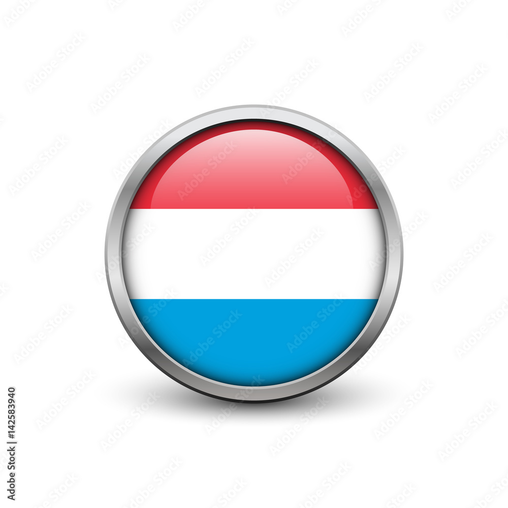 Flag of Luxembourg, button with metal frame and shadow Flag of Luxembourg, button with metal frame and shadow