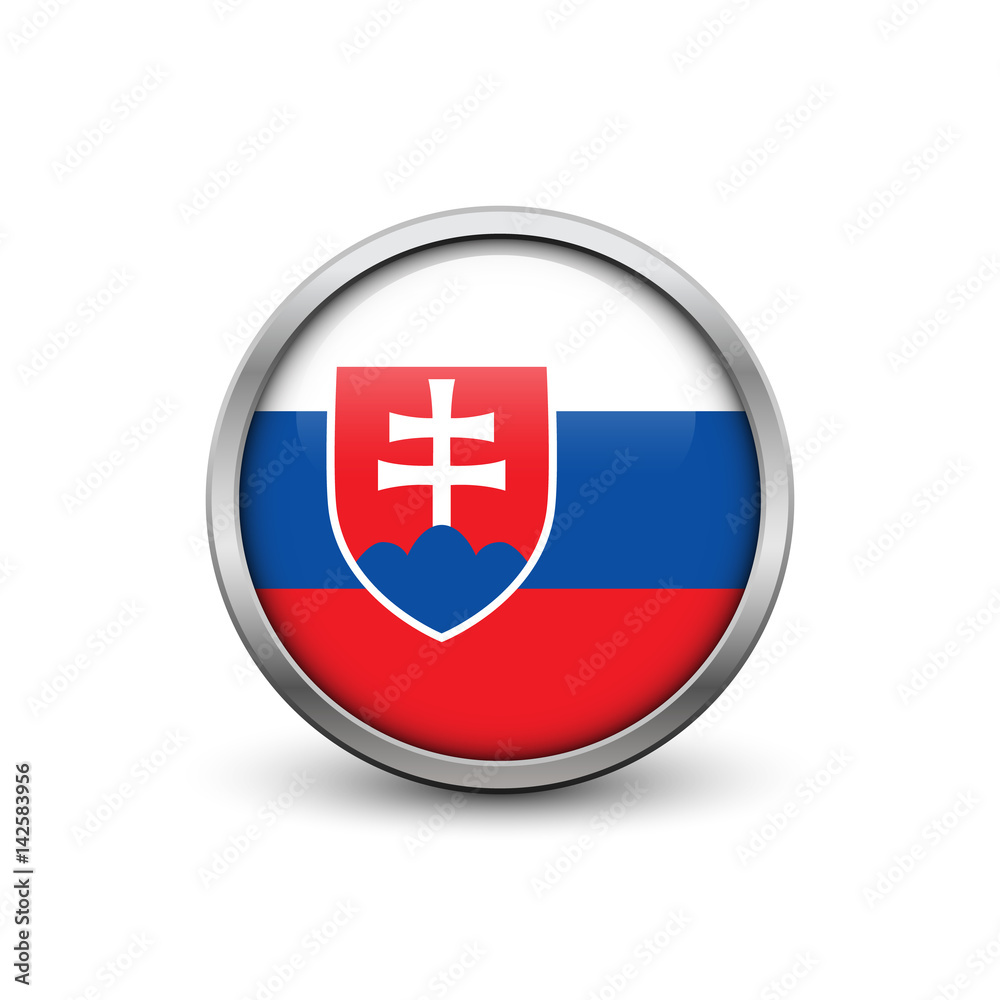 Obraz premium Flag of Slovakia, button with metal frame and shadow