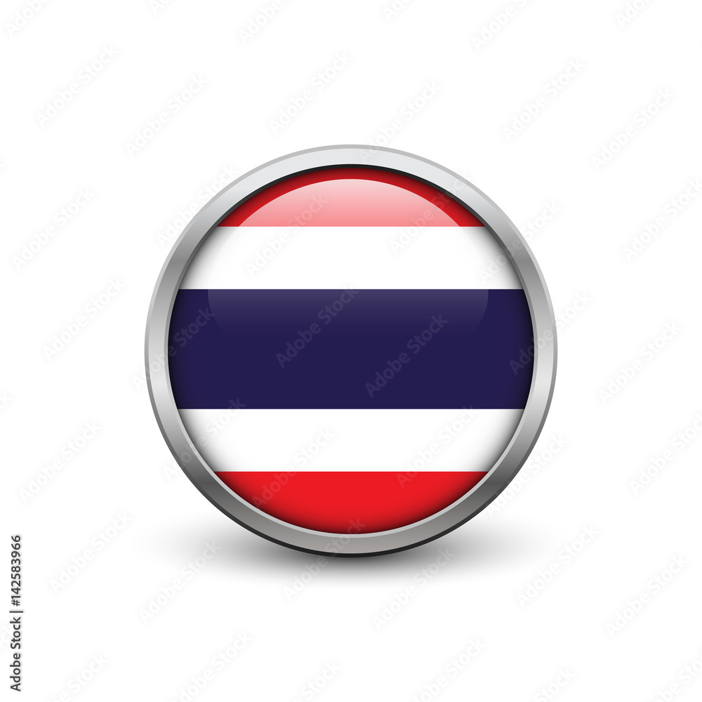 Flag of Thailand, button with metal frame and shadow Flag of Thailand, button with metal frame and shadow