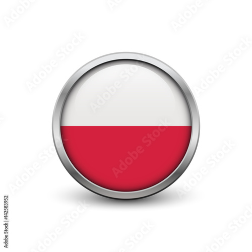 Free Download Flag of Poland, button with metal frame and shadow - GFXLoad