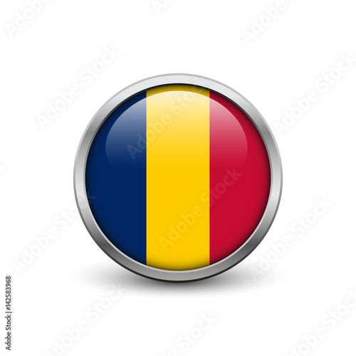 Flag of the Republic of Chad, button with metal frame and shadow Free Download Flag of the Republic of Chad, button with metal frame and shadow - GFXLoad