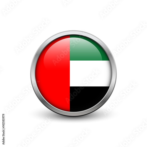 Free Download Flag of the United Arab Emirates, button with metal frame and shadow - GFXLoad