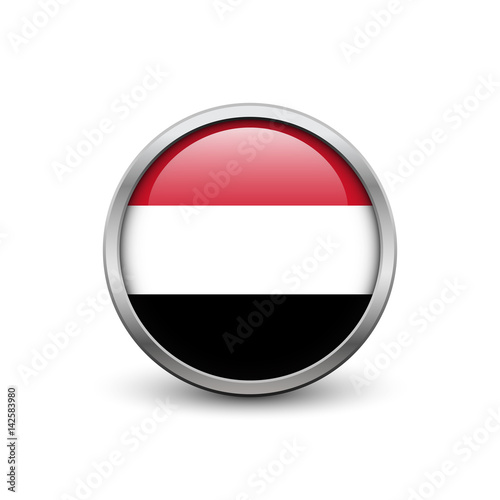 Free Download Flag of Yemen, button with metal frame and shadow - GFXLoad