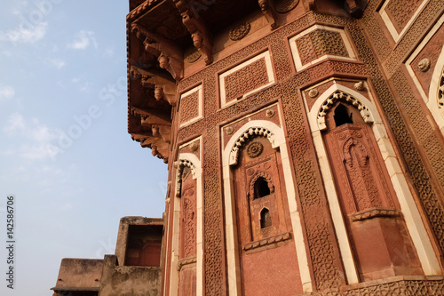 Unique architectural details of Red Fort, Agra, UNESCO World heritage site, India