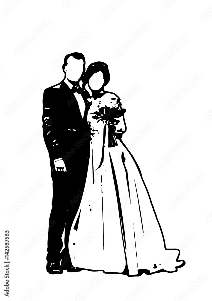 Silhouette wedding bridegroom bride embrace vector