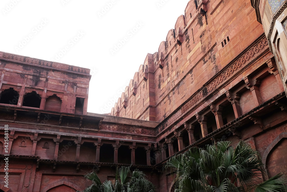 Red Agra Fort in Agra. Uttar Pradesh, UNESCO World heritage site, India 