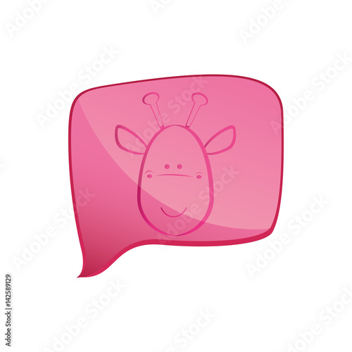 pink square chat bubble with giraffe animal inside, vector illustration