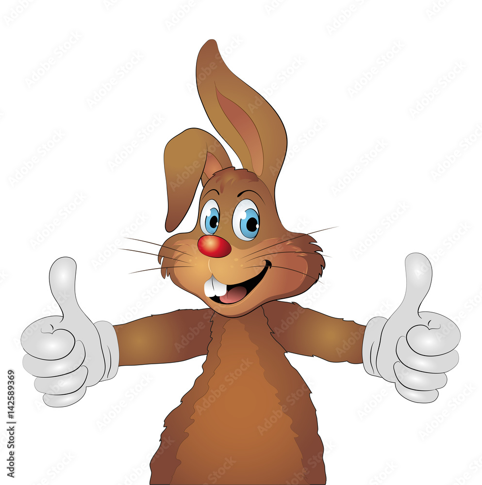 Obraz premium Hase mit Like Daumen, Osterhase mit Daumen hoch, Vektor Illustration isoliert auf weißem Hintergrund