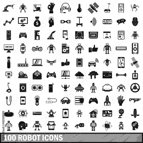 100 robot icons set, simple style 
