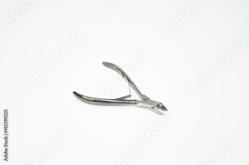 Metal cuticle nippers on the white background.