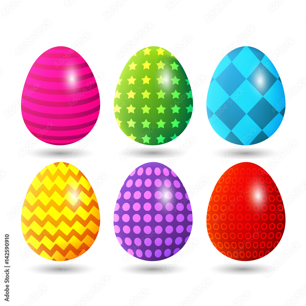 Colorful easter eggs with different colors and patterns