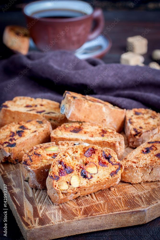 Traditional Italian biscotti, selective focus