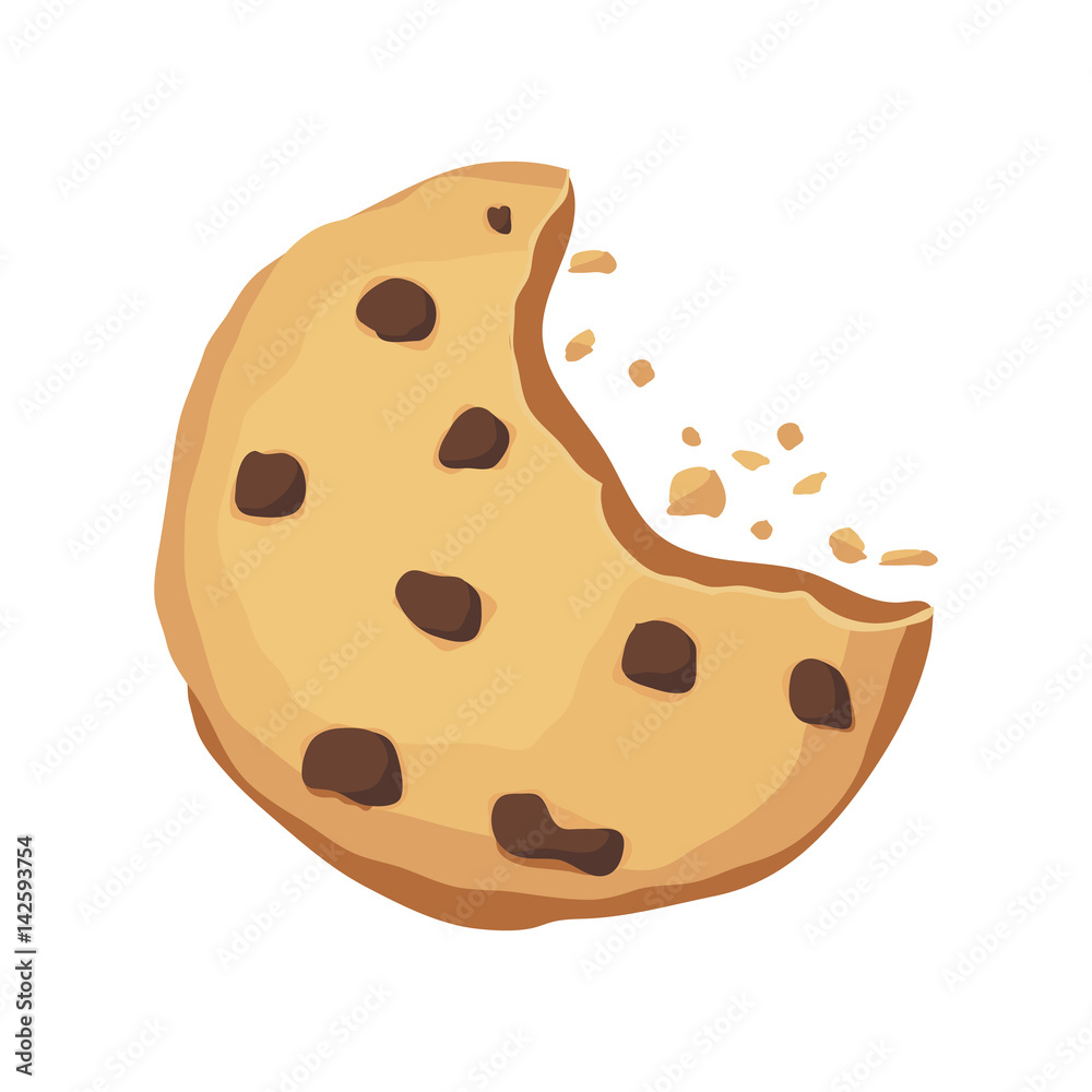 Fototapeta premium Bitten cookie with chocolate. Choco cookie icon. Vector illustration
