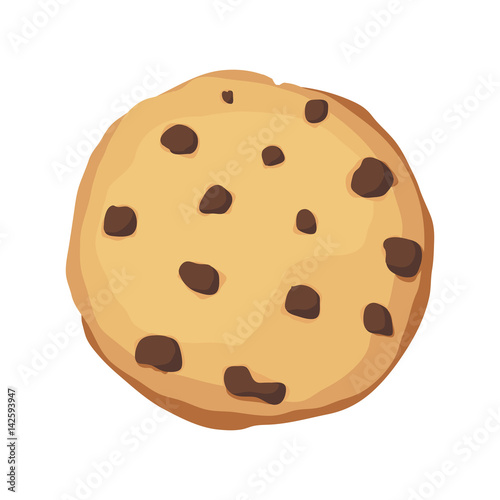 A chocolate chip cookie. Choco cookie icon. Vector illustration