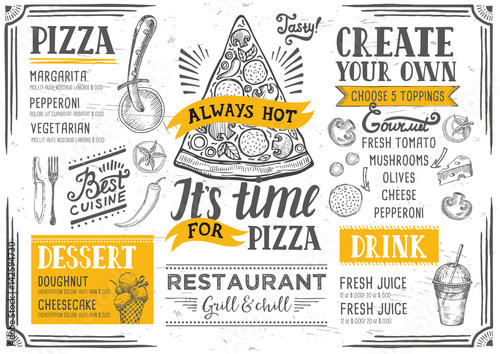 Pizza menu restaurant, food template.