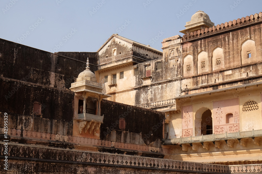 Architectural detail of Amber Fort in Jaipur, Rajasthan, India