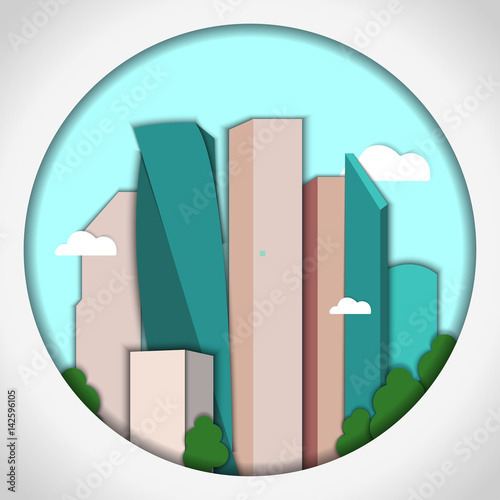 Paper applique style vector illustration. Card with application of Moscow City Business Center, Moscow. Postcard.
