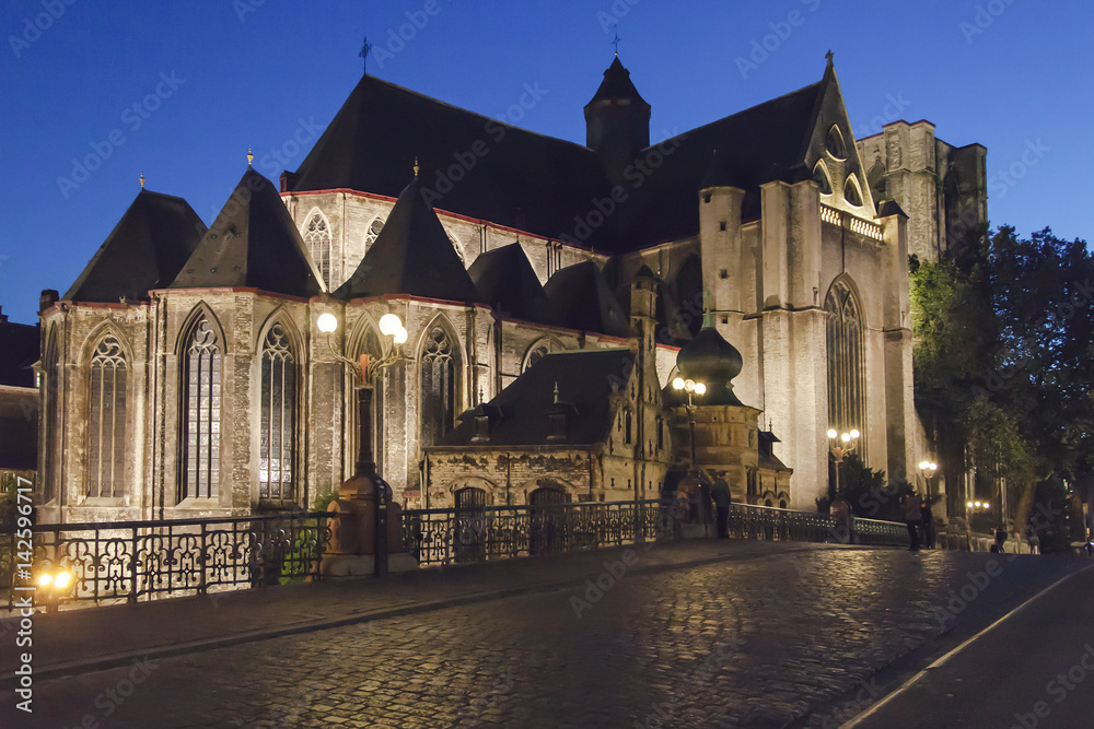 Saint Michael Church of Ghent at Night