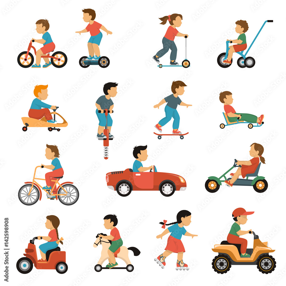 Kids Transport Icons Set
