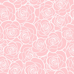 Fototapete Rosenmuster Weiße Rosenkonturen auf zartem Rosa  © naddya
