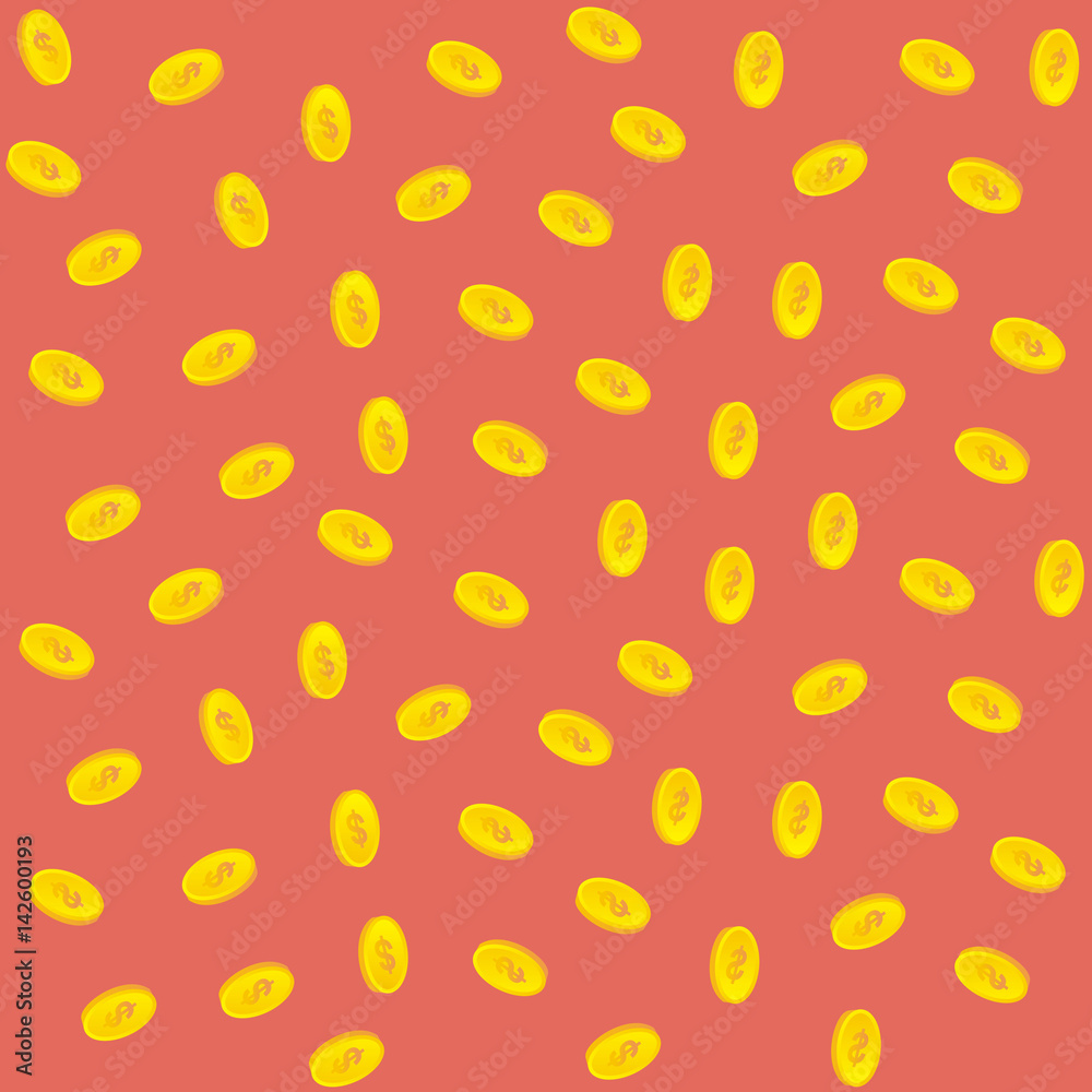 Falling coins pattern. red background Falling coins pattern. red background