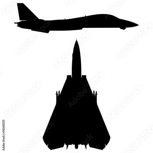 Photo Military Swept-wing Fighter Jet Aircraft Silhouette Vector Illustration