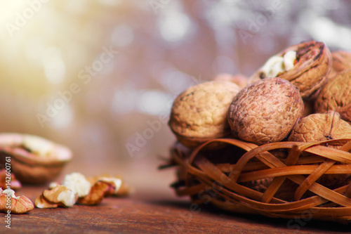Walnuts close-up, walnuts on a dark background
