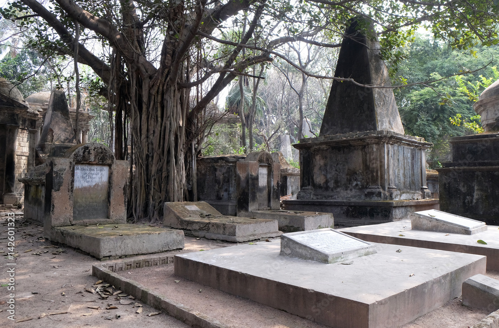 Kolkata Park Street Cemetery, inaugurated 1767 in Kolkata, India.