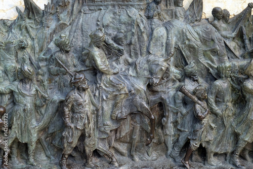 Bronze memorial panel at the Victoria Memorial building in Kolkata, West Bengal, India 