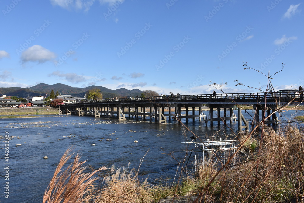 Wooden bridge cross river