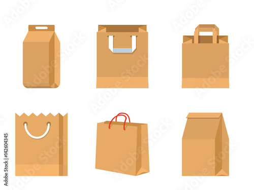 Set of vector paper brown bags