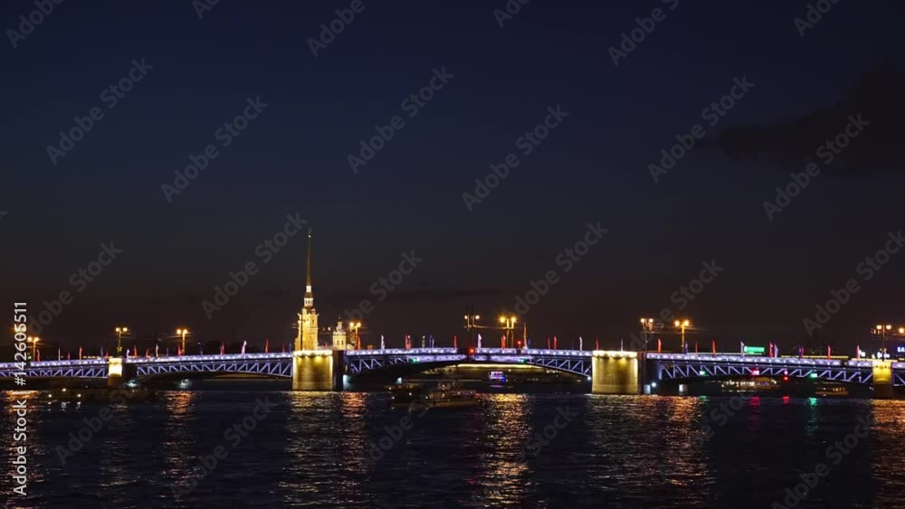 Drawbridge at night in the city timelapse Drawbridge at night in the city timelapse