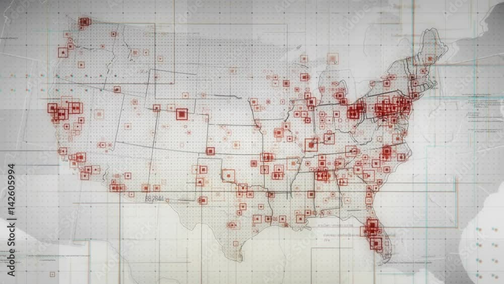 Map With Indicators White USA Map with Lines Rollback Camera. White USA map with visual ...