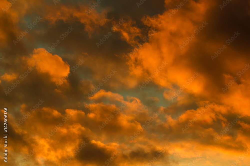 Deep orange sunset sky at winter Deep orange sunset sky at winter