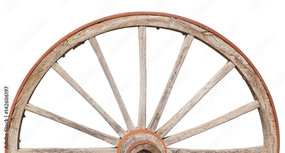demi-roue en bois, fond blanc