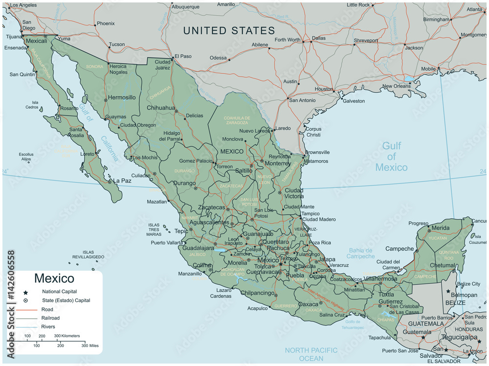 Mexico map with selectable territories. Vector Stock Vector | Adobe Stock