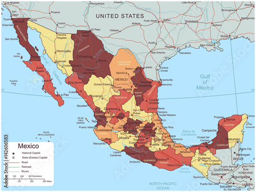 Wallpaper Mural Mexico map with selectable territories. Vector