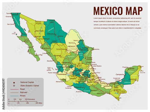 Fototapeta Mexico map with selectable territories. Vector
