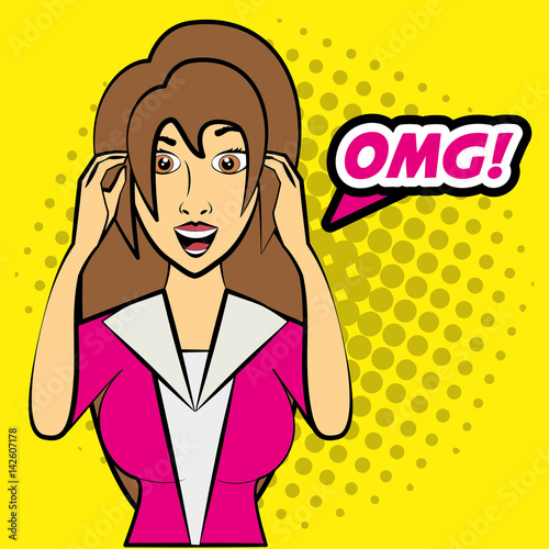 pop art woman omg expression surprised vector illustration eps 10