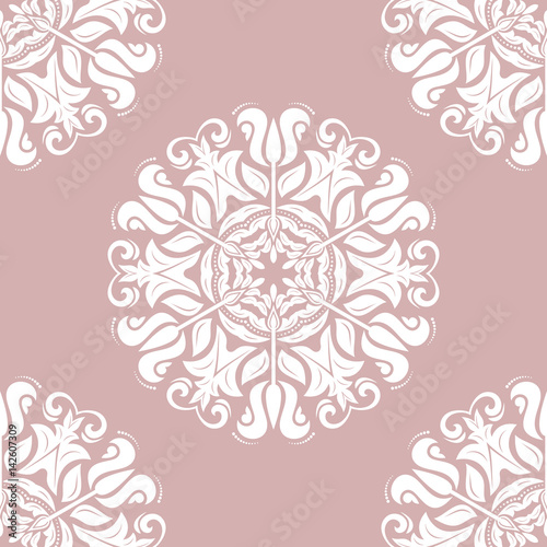 Seamless baroque purple and white pattern. Traditional classic orient ornament